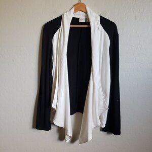 Chico's Zenergy Drapey Open Front Colorblock Cardigan Black/White Size Women's L